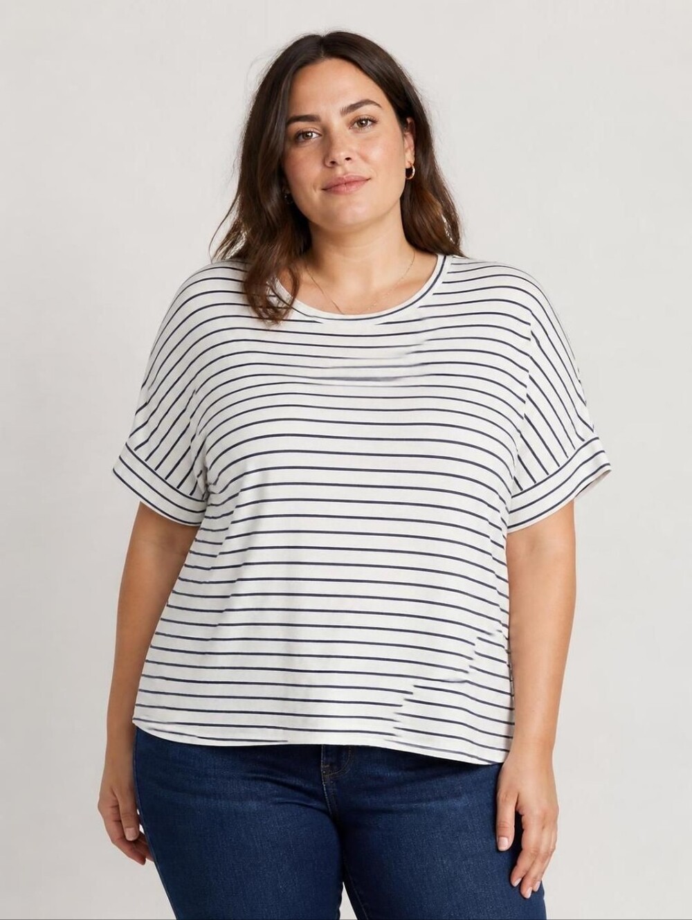Buffalo David XXL Bitton White and Navy Striped Short Sleeve Tee